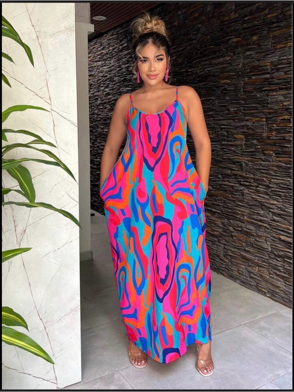 SHEIN SXY Summer Beach Abstract Printed Spaghetti Strap Dress XS